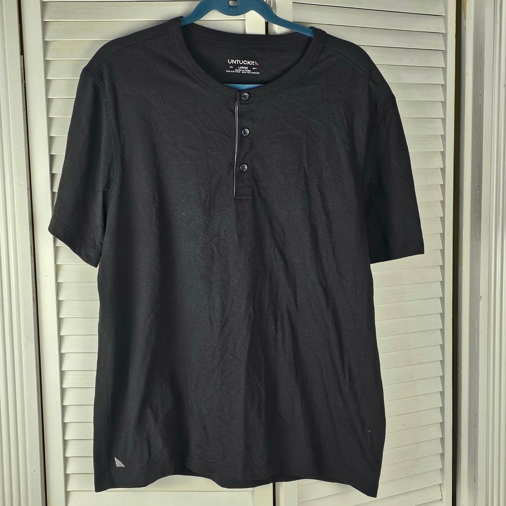 Untuckit Mens Black Jericho Ultrasoft Short Sleeve Henley Shirt‎ Large